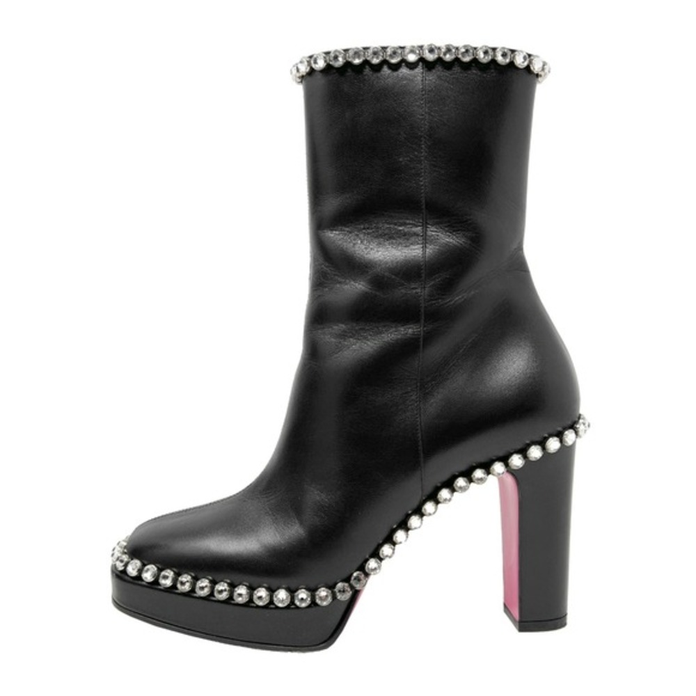 Gucci Black Platform Boots Crystal Embellished Chunky‎ Heel Size 38.5